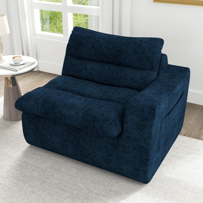 KTMBDW Lazy Floor Sofa, Left-arm Lounge Chair with Soft Cushion and Side Pockets, Comfy Single Corner Chair Sofa for Living Room Bedroom
