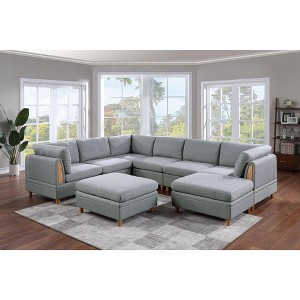 Okak Modern Convertible Sectional Sofa Couch with 3 Corner Wedges, 3 Armless Chairs, 2 Ottomans, Dorris Fabric 8pc Modular Sofa for Living Room, Gray - 1 of 4