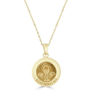 Pompeii3 14k White or Yellow Gold Gold Confirmation Medal Pendant Necklace 14.5mm Tall - 1 of 4
