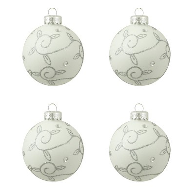 Northlight 4ct Matte White Smoke Silver Glitter Swirled Glass Ball Christmas Ornaments 2.5" (65mm)