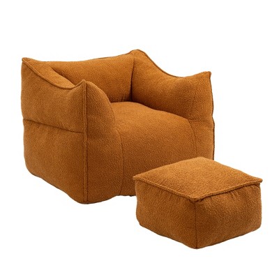 MOONMISS Chenille Foam Bean Bag Chair with Ottoman Armrests and Back Support