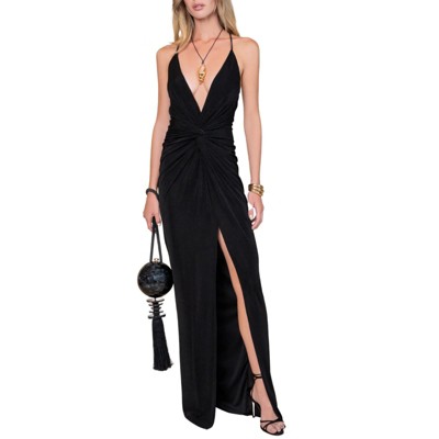 EG PRO Plunging Neckline Sleeveless Pixie Gown Dress Black S