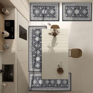 4-Piece Boho Kitchen Rug Set – Non-Slip, Machine-Washable Mats & Runners, Farmhouse Style for Hallway, Entryway, Sink Area - 1 of 4