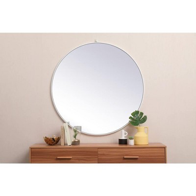 Contemporary Black Wood Frame 45" Round Mirror with Decorative Hook