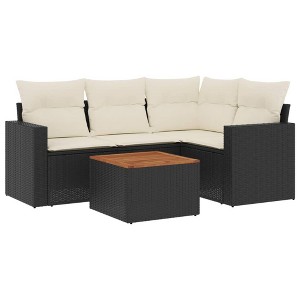 vidaXL Patio Sofa Set with Cushions Outdoor Furniture 5 Piece Poly Rattan - Black and Cream - 1 of 4