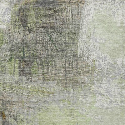 Artichoke Green And Ivory Abstract Washable Indoor Outdoor Area Rug