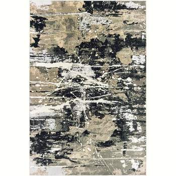 Oriental Weavers Bowen Collection Fabric Black/Gold Abstract Pattern- Living Room, Bedroom, Home Office Area Rug, 7'10" X 10'10"