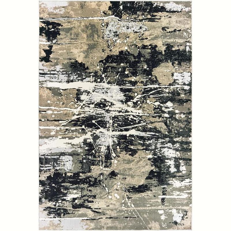 Oriental Weavers Bowen Collection Fabric Black/Gold Abstract Pattern- Living Room, Bedroom, Home Office Area Rug, 7'10" X 10'10", 1 of 2