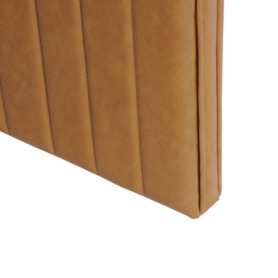 Carmel Faux Leather Tufted Ottoman with Channeling Detail