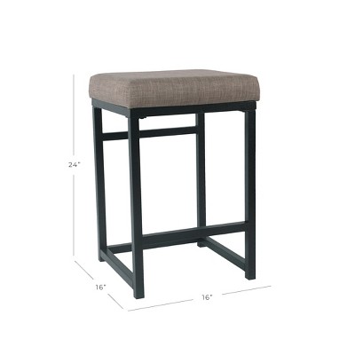 Backless Brown Wood and Metal Counter Stool