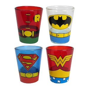 Silver Buffalo DC Comics Superhero Uniforms 1.5oz Mini Glass Set of 4 - 1 of 3