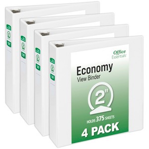 Office Essentials Economy View 3 Ring Binders, 2" Round Rings, 2.8" Spine, 375-Sheet Capacity, White Binders (4-Pack of 03146) - 1 of 4