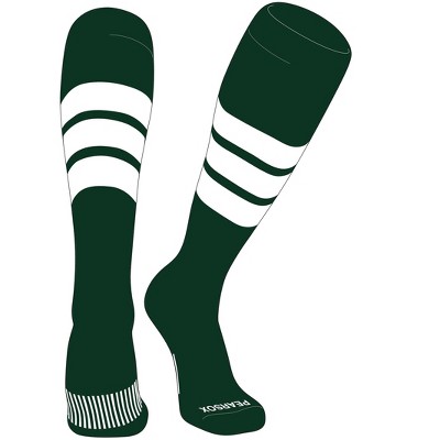 PEAR SOX Striped OTC Baseball, Softball, Football Socks (C) Forest Green, White