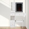 Dressing Table Set with Sliding LED Mirror (3-Color Light), Stool, Hair Dryer Holder, 2 AC & 2 USB Ports, 5 Drawers, and Shelves for Home. - 2 of 4