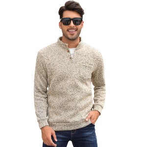 Men's Casual Henley Pullover Sweater Slim Fit Knitted Thermal Fleece Polo Sweatshirt - 1 of 4
