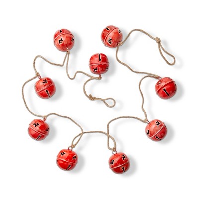 tag 80-inch Red Sleigh Bells Metal Garland Doorway Tabletop Wall Mantel Home Decoration Christmas Tree Decor