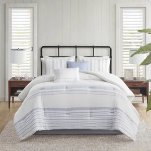 Okak All Size 6-Piece Cotton Jacquard Striped Bed Comforter Set with Decorative Pillows,Oversized Quilt Bedding Sets,Machine Washable - 1 of 4