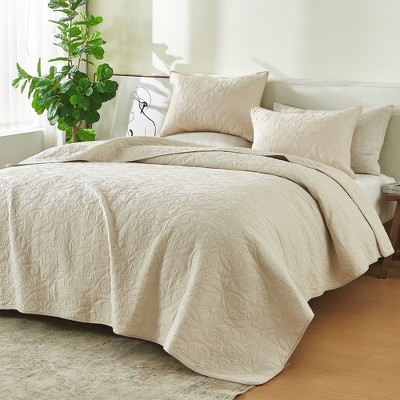 Patina Vie 100% Cotton Stitched 3 Piece Quilt and Sham Set