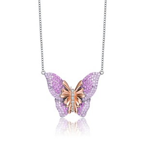 Guili Butterfly Pendant Necklace in Sterling Silver with Rose Gold Plating and Sparkling Cubic Zirconia for a Feminine Sophistication - 1 of 3