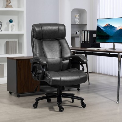 Vynxaria Big and Tall Office Chair 400lbs Capacity Pocket Spring Cushion Faux Leather Adjustable Height Tilt Heavy Duty Base, Black