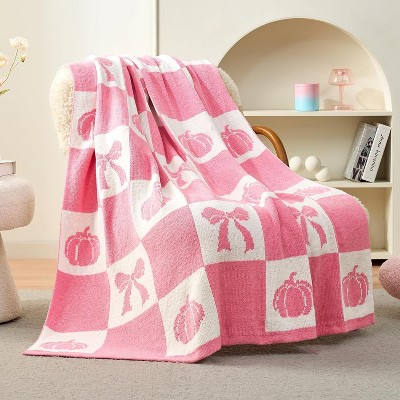 Amelie Home Chenille Knit Soft Cozy Throw, Reversible Festive Pattern, Fall Gift Blanket, Stylish Autumn Decor for Couch Bed