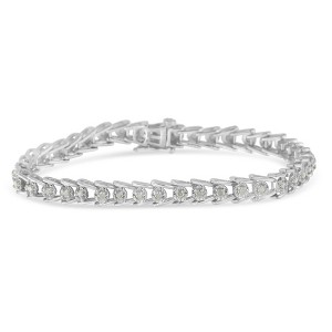 Haus of Brilliance Silver 1.0 Cttw Diamond Wave link Bracelet - 1 of 4