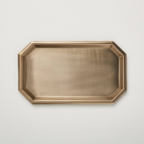 Decorative Embossed Metal Trays Matte Brass Finish, set of 3