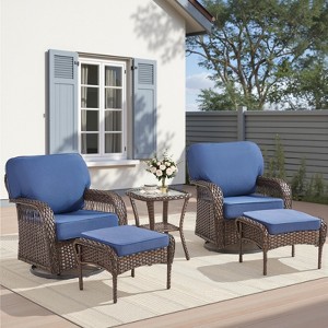 Buenhomino 5PCS Patio Furniture Set with Outdoor Swivel Rocking Chair, Ottoman and Side Table, All Weather Wicker Outdoor Conversation Set - 1 of 4