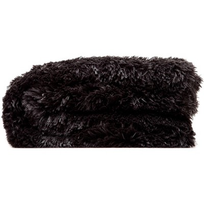 Black Reversible Faux Fur and Sherpa Throw Blanket 50" x 65"