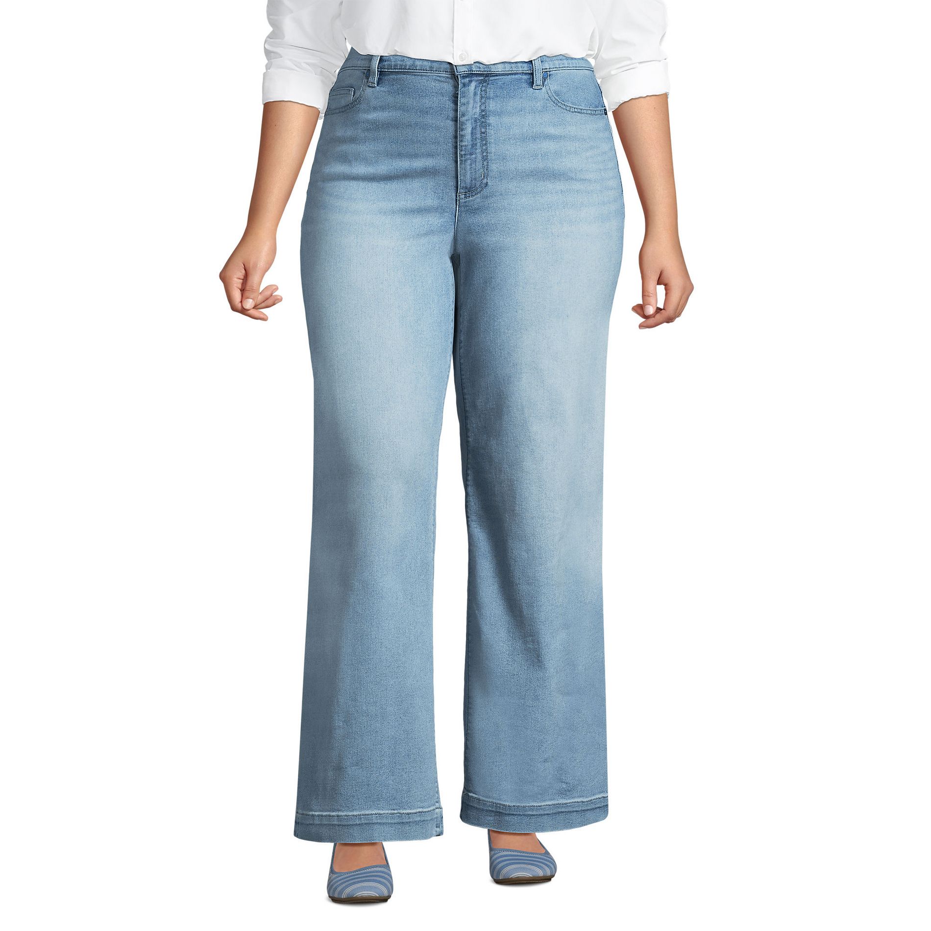 Lands' End Women's Recover High Rise Wide Leg Blue Jeans