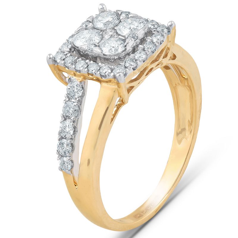 Pompeii3 1 1/10 Ct Diamond Cushion Halo Engagement Ring Wedding Set 10k Yellow Gold, 2 of 5