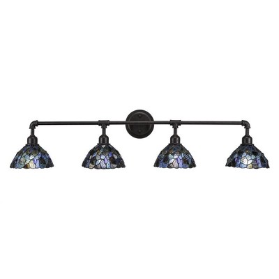 Toltec Lighting Vintage 4 - Light Vanity in  Dark Granite with 7" Blue Mosaic Art Glass Shade