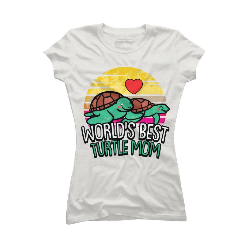 Junior's Design By Humans World's Best Turtle Mom Retro Stripes By animalshop T-Shirt, 1 of 3