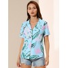 Allegra K Women's Hawaiian Floral Leaves Printed Short Sleeve Button Down Vintage Shirt - 3 of 4