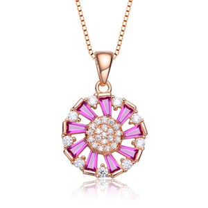 Guili Sterling Silver Rose Gold Plated Round and Red or Blue Baguette Cubic Zirconia Wreath Pendant Necklace, a Bold and Elegant Statement Piece - 1 of 3