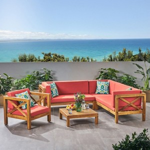 Christopher Knight Home Daniel Outdoor  5 Piece Acacia Wood Sectional Set with Water-Resistant Cushions - 1 of 4