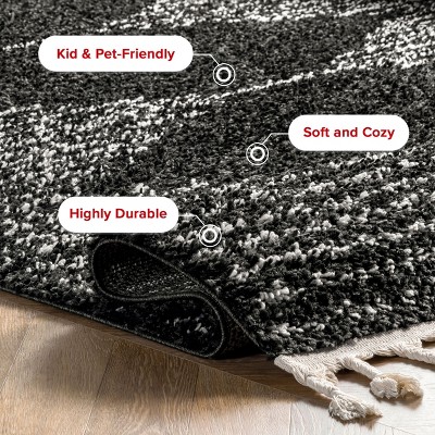 Black and White Braided Oval Shag Rug