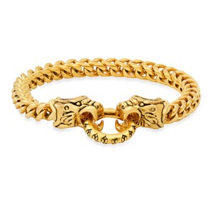 Steeltime Men's stainless steel wheat chain dragon's head hinged clasp bracelet - 1 of 4