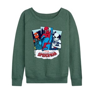 Women's - Marvel - Friendly Neighborhood Spider-Man Suits Lightweight French Terry Wide Neck Long Sleeve Shirt - 1 of 4