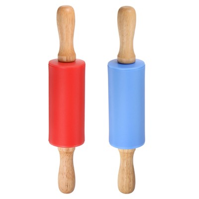 Unique Bargains Silicone Smooth Non-Stick Wooden Handle Kitchen Rolling Pin 2 Pcs