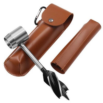 Bushcraft Hand Auger Wrench, Bushcraft Survival Tool Wood Auger Drill Manual Hole Maker W/Leather Case for Camping Outdoor Hiking Backpacking(Brown)