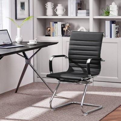 Black Faux Leather and Chrome Office Reception Chairs, Set of 2
