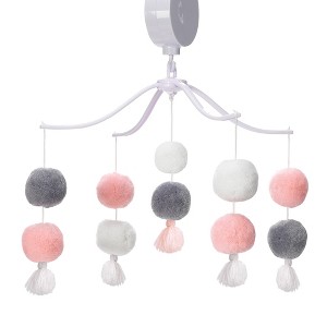 Bedtime Originals Blossom Pink/Gray Pom Pom Musical Baby Crib Mobile Soother Toy - 1 of 4