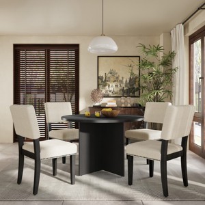 5-Piece Round Dining Table Set, Pedestal Kitchen Table Set With 4 Upholstered Dining Chairs For Studio, Modern Dining Sets Round-Cuddlewood - 1 of 4