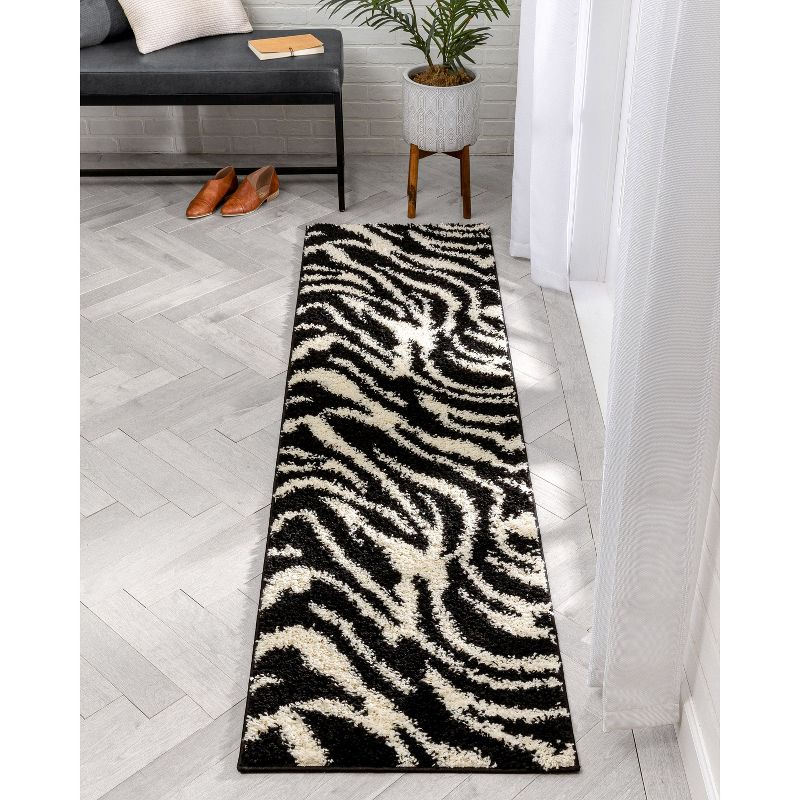 Modern Animal Print Area Rug Shag Zebra Plush Easy Care Thick Soft Plush Living Room, 5 of 10