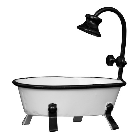 Foreside Home & Garden Black Rim White Enamel Antique Bathtub Soap Dish