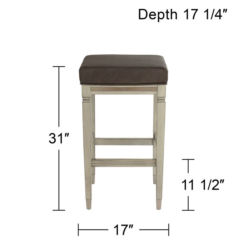 55 Downing Street Jaxon Wood Bar Stool Gunpowder 31" High Farmhouse Rustic Vintage Gray Faux Leather Footrest for Kitchen Counter Height Island, 4 of 10