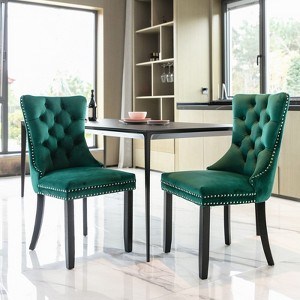 CENGHU Modern Velvet Upholstered Dining Chairs Set of 2, Kitchen Side Chairs with Wood Legs and Nailhead Trim, for Dining Room, Living Room - 1 of 4