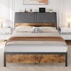 Metal Bed Frame with Charging Station, Vintage Brown Platform Bed with Drawers and Shelves, Ergonomic Upholstered Headboard - 2 of 4