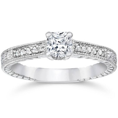 Pompeii3 1/2ct Princess Cut Antique Vintage Diamond Engagement Ring 14K White Gold